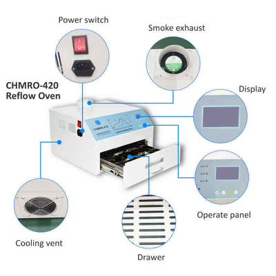 গরম বাতাস + ইনফ্রারেড 2500w লিড-মুক্ত রিফ্লো ওভেন CHMRO-420 SMD হিটিং স্টেশন
