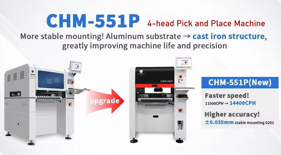 Upgrade 4-head SMD Pick And Place Machine CHM-551P Cast-iron Frame
