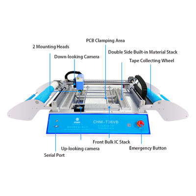 ডাবল সাইডেড এসএমটি সমাবেশ CHMT36VB ডেস্কটপ পিক অ্যান্ড প্লেস মেশিন 58 ফিডার